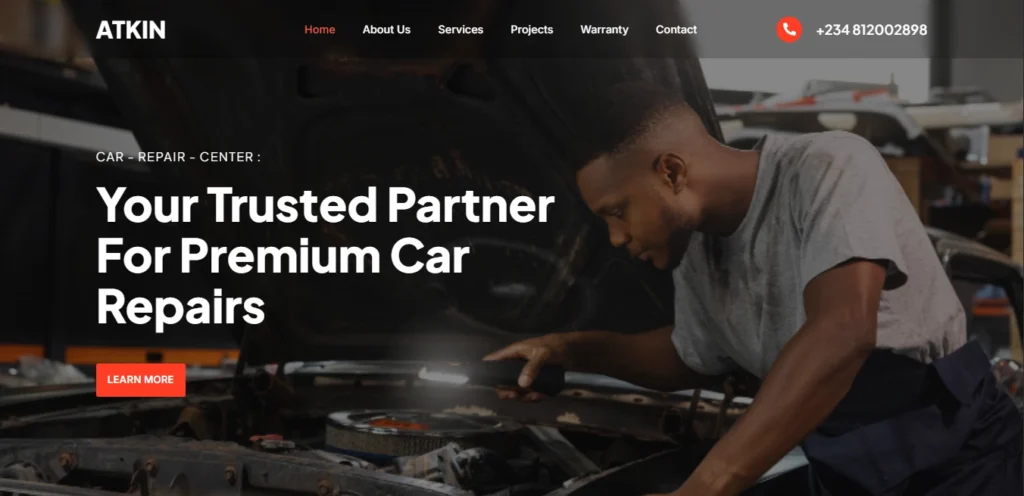 Atkin Automobile hero section