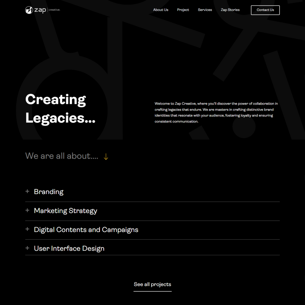 Zap creatives homepage